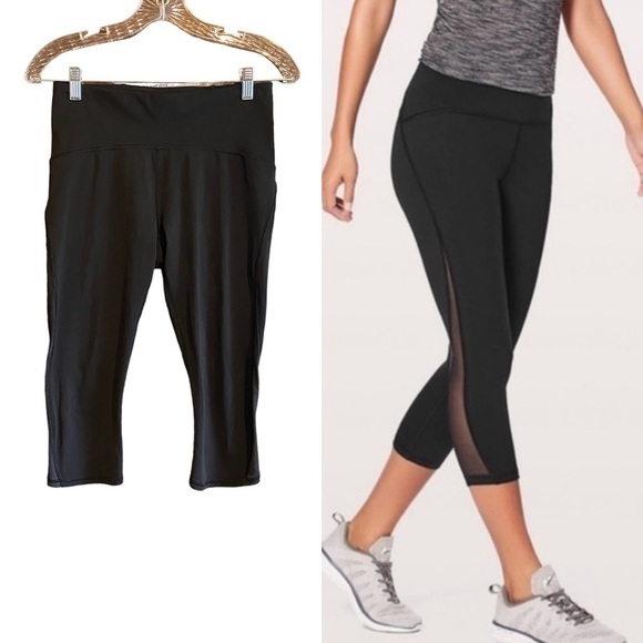 LULULEMON Black Cropped Side Mesh Leggings, Size 8 - Picture 1 of 10